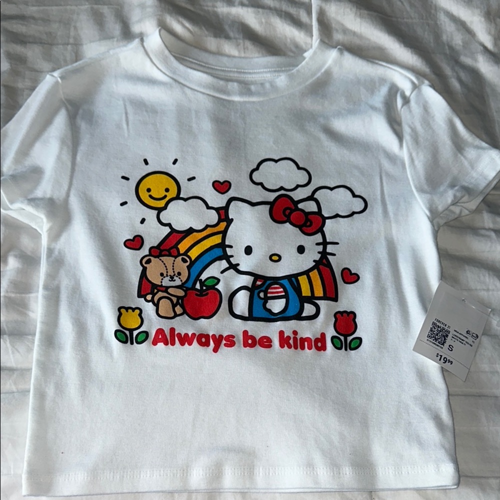 Hello Kitty White Short Sleeve Tee with Cheerful Design - Picture 1 of 1